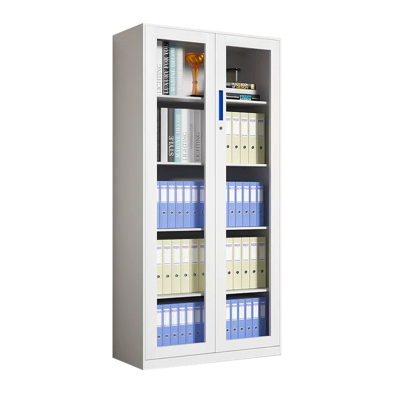 Steel Glass Door Bookcase Metal Storage Shelving for Office Document Display
