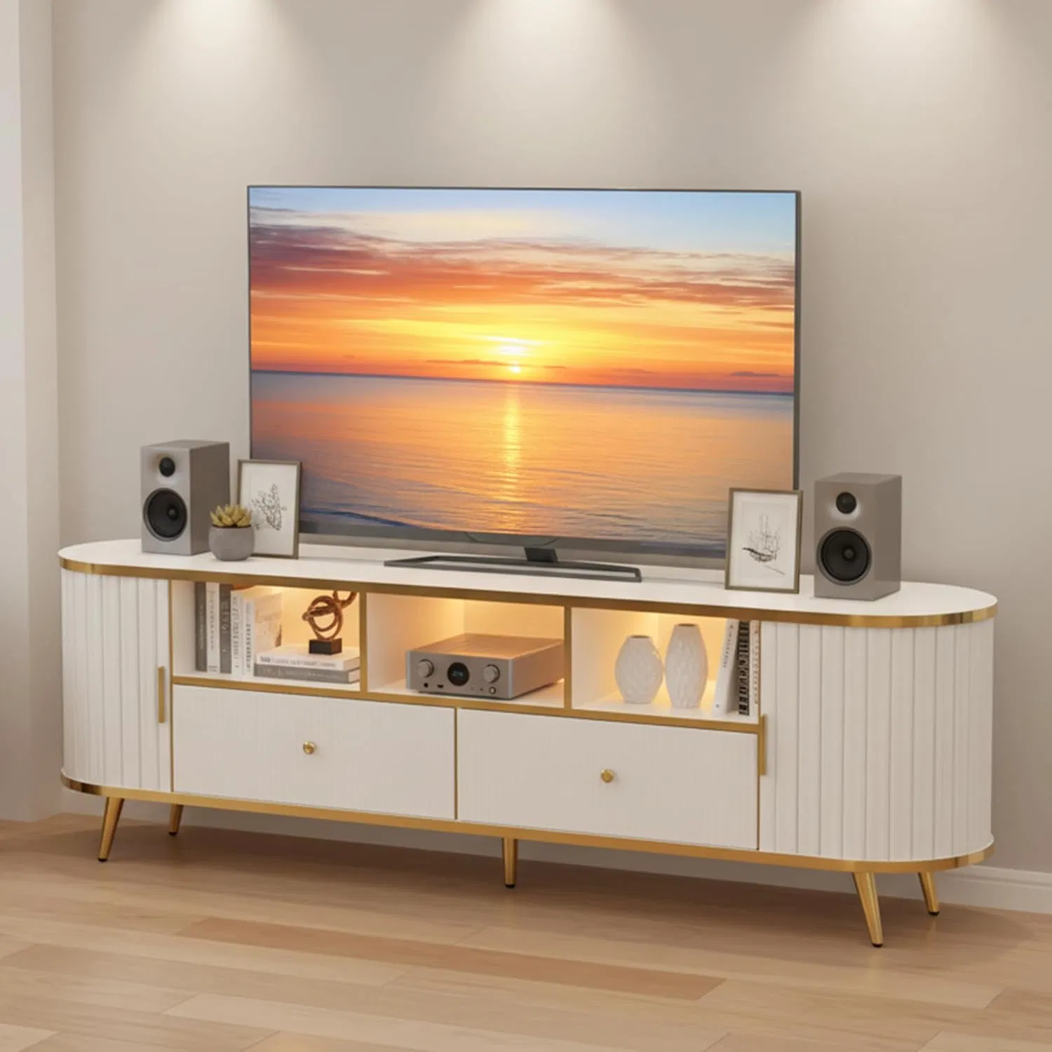 Stylish Modern Round TV Stand Crafted From Solid Wood Materials