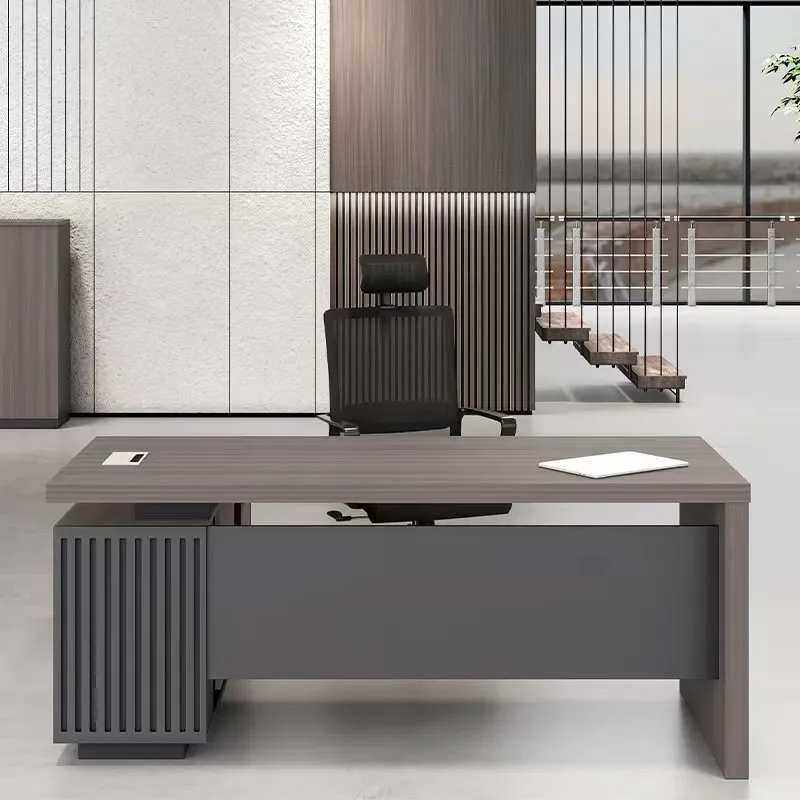 Keno Fabricado En China Supply Wooden Brown Office Furniture Office Desk with Side Table