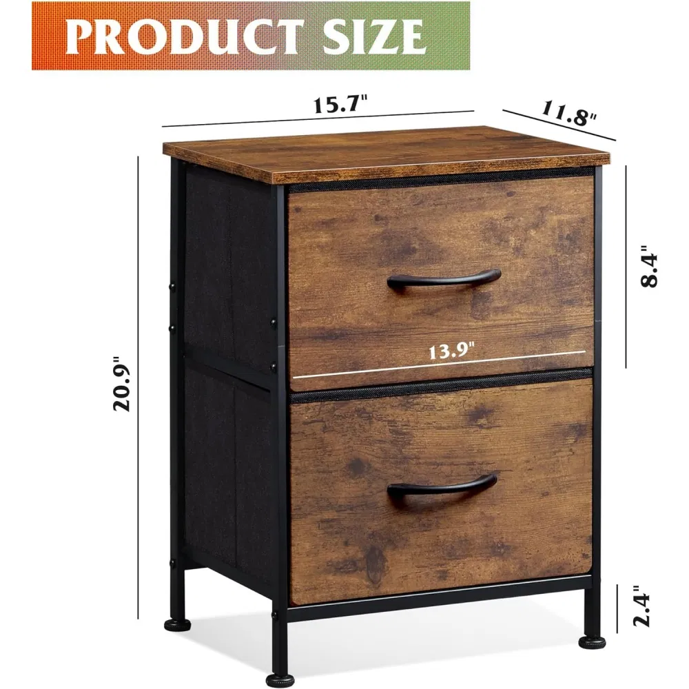 Antique Designer Nightstand Bedside Table Sturdy Steel Wood Panel Bedroom Furniture Living Room Hotel