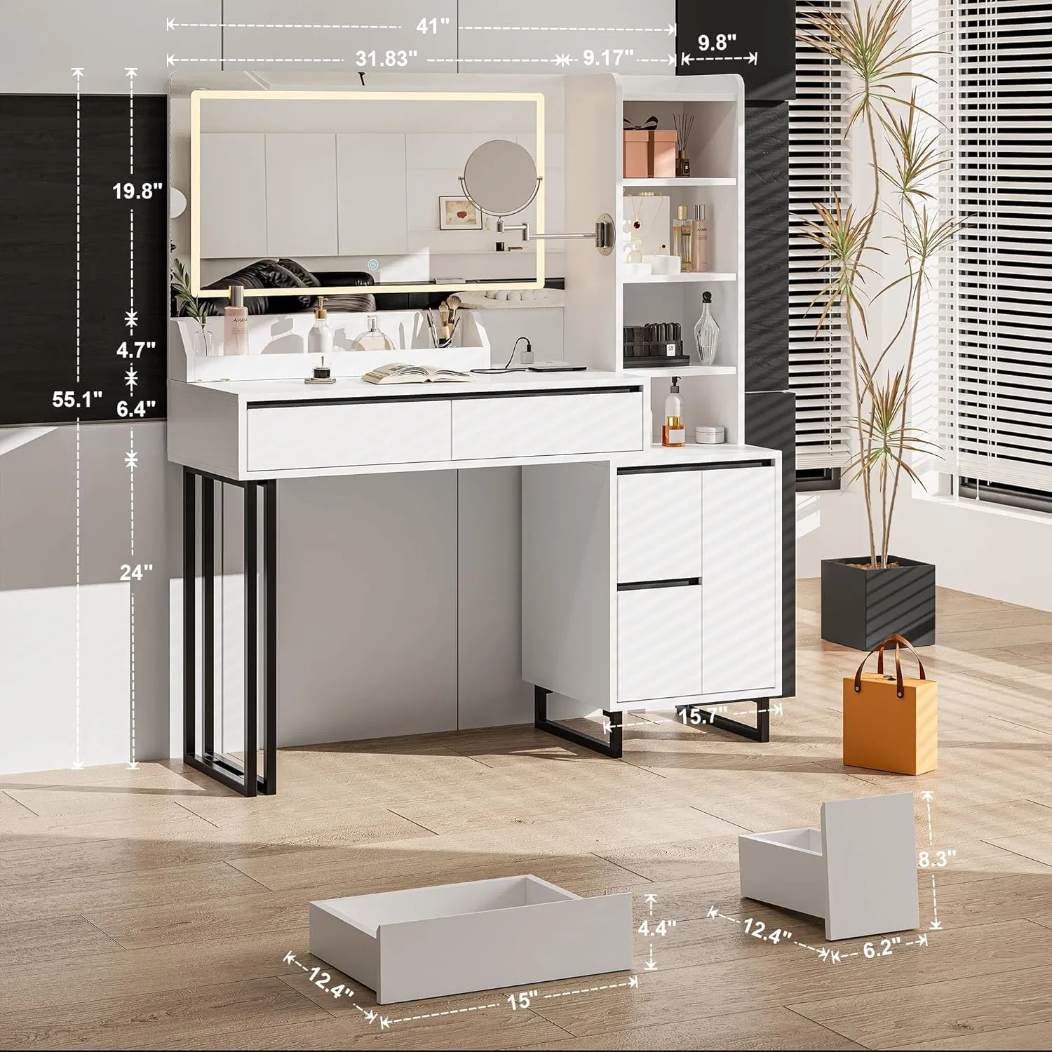 Modern White Dresser Dressing Table with Ample Storage Space