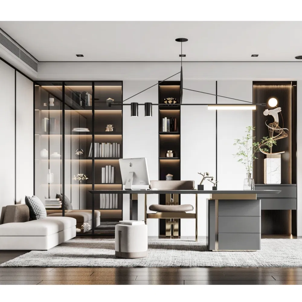 Wood's Furniture Moisture Resistant Particle Board Modern Bookcase with Desk Complete Set