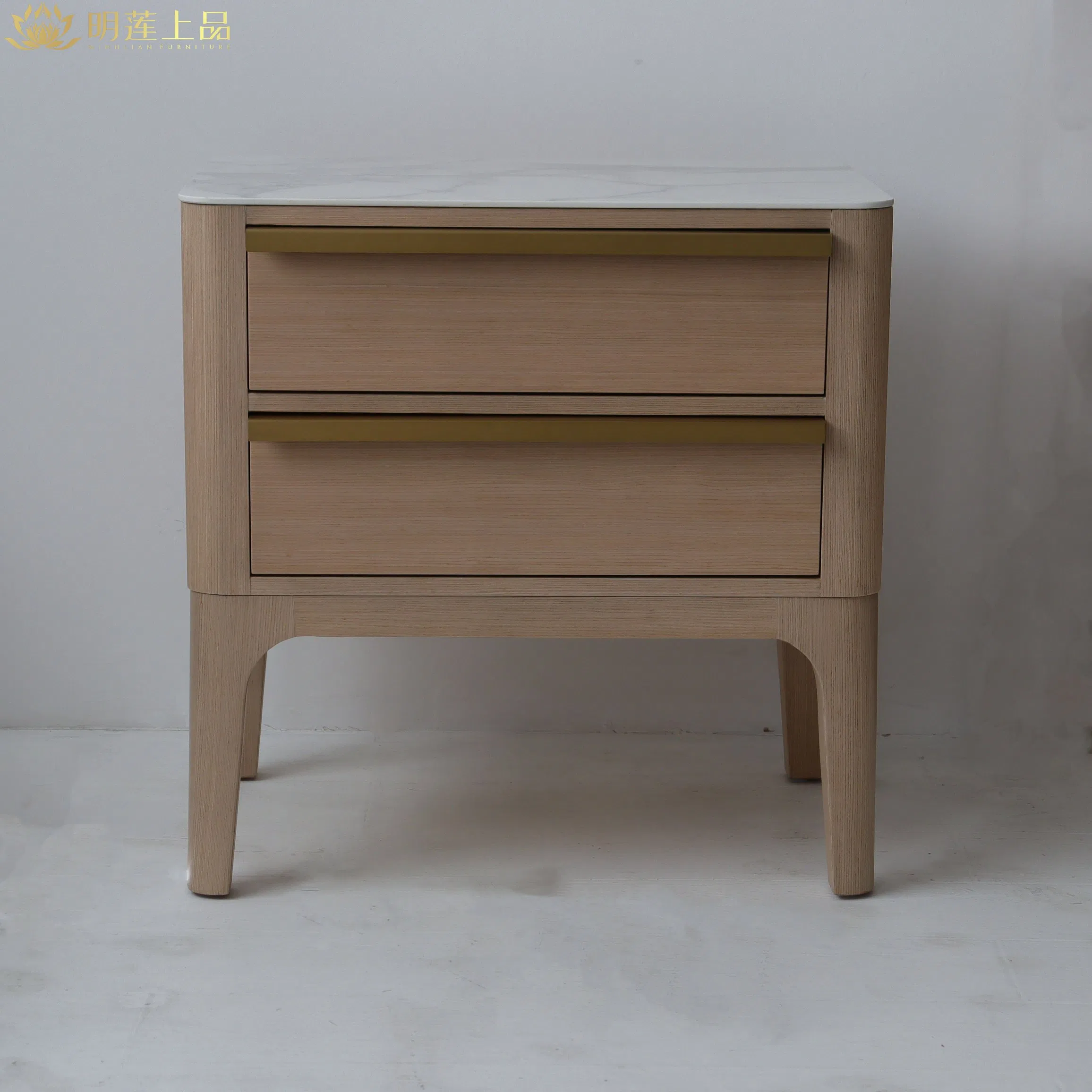 Modern Design Contract Furniture Plywood White Marble Top Nightstand with Two Drawers