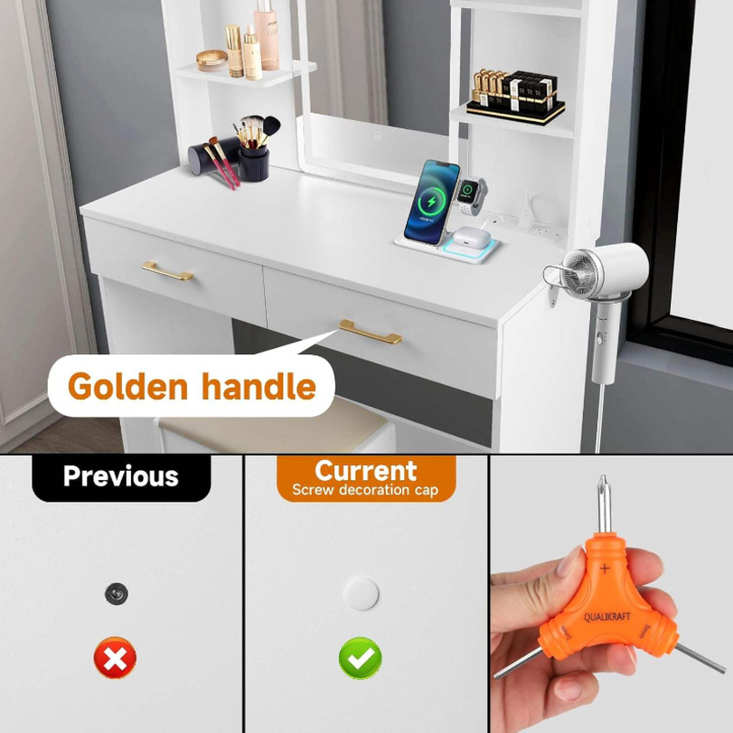 Custom Color Modern Dressing Table Wood Particle Board Iron Metal Makeup Vanities