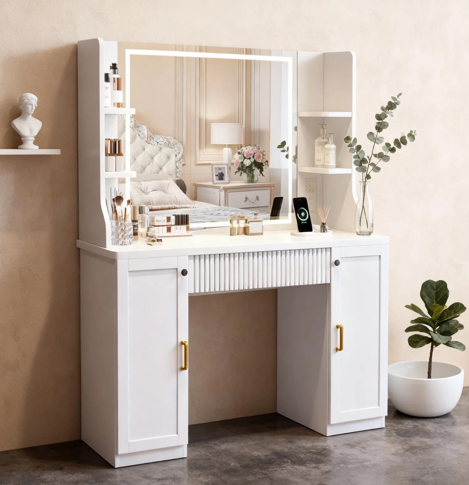 Dressing Table Large with Mirror Adjustable Brightness Bedroom Dressing Table Dresser