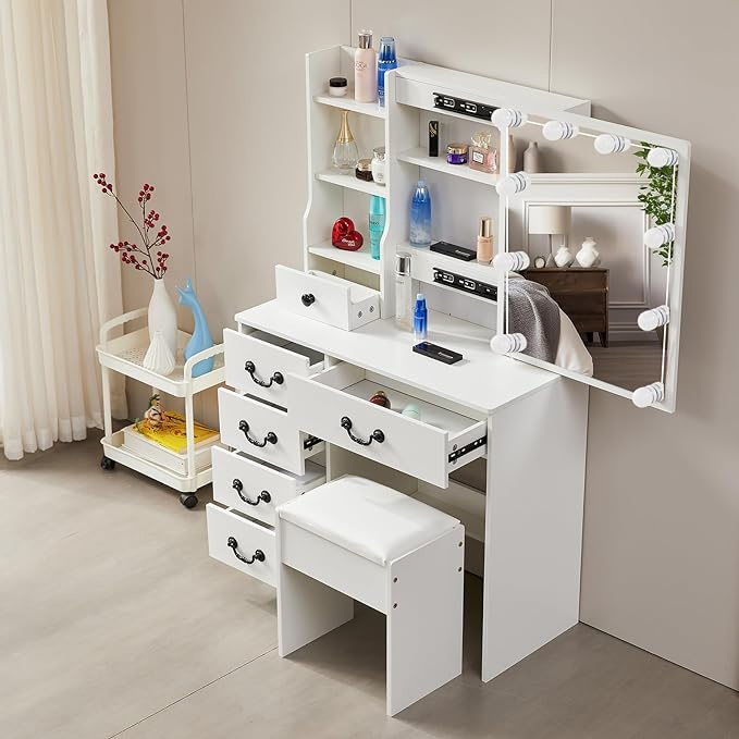 White Color Elegent Dressing Table with LED Light