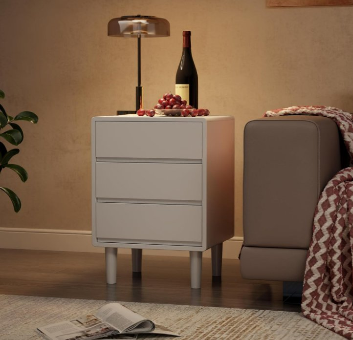 3 Drawer Storage Cabinet Wooden Nightstand for Bedroom, Living Room White Nightstand.