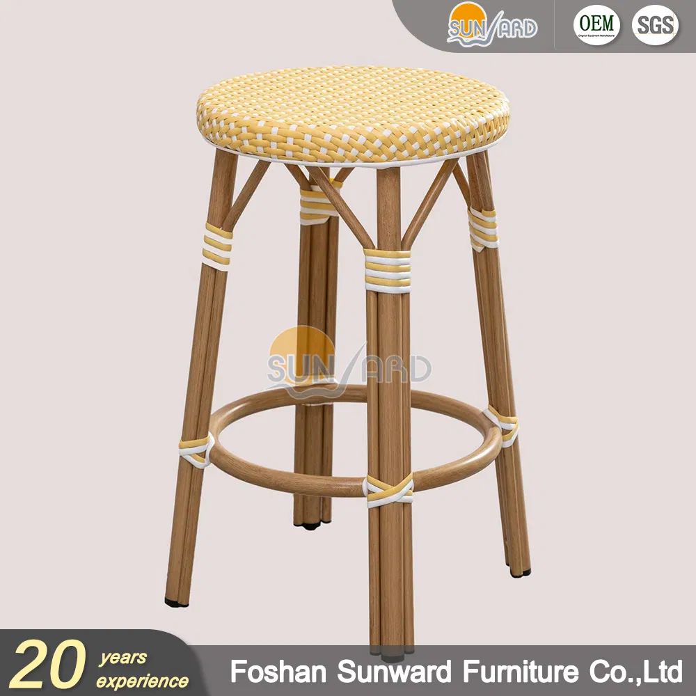 Wholesale French Outdoor Garden Hotel Cafe Patio Wicker Rattan Round Bistro Chair Home Bar Stool
