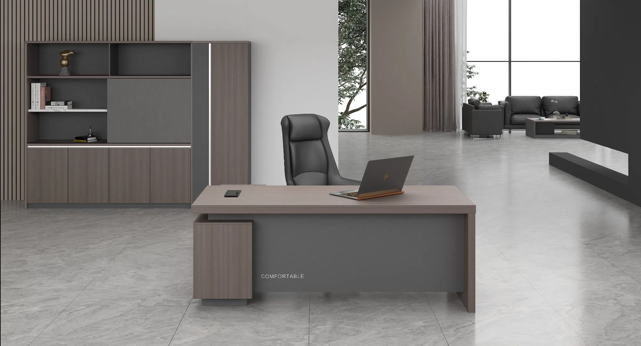 Keno Fabricado En China Supply Wooden Brown Office Furniture Office Desk with Side Table