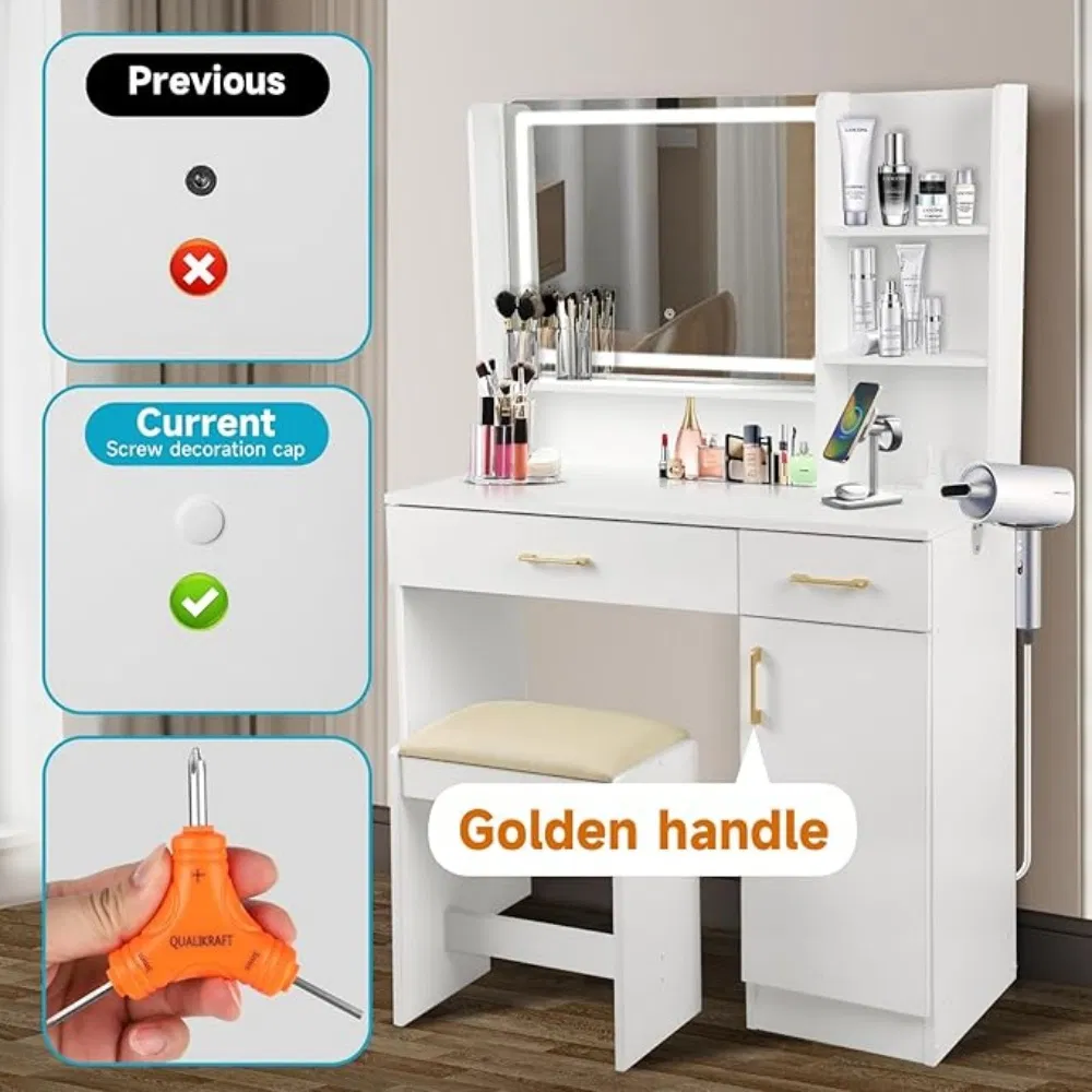 Wholesale Price Modern Vanity Set with LED Mirror and Stool, Suitable for Women Wooden Dressing Table