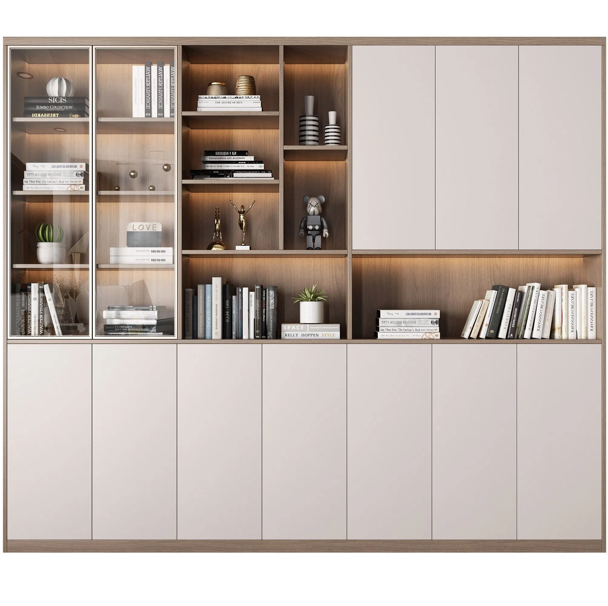 Contemporary Sturdy Solid Wood Computer Desk Space-Saving Multi-Functional Home Office Bookcase for Living Room