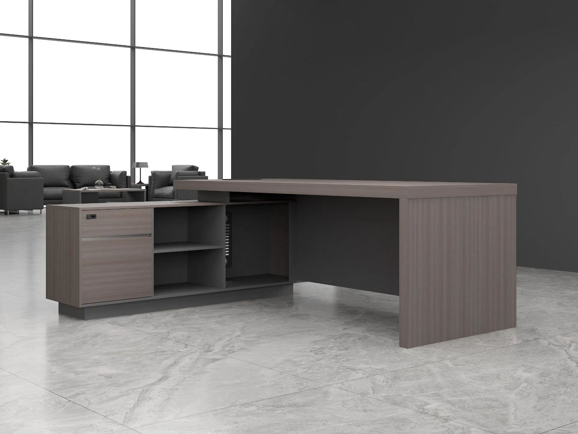 Keno Fabricado En China Supply Wooden Brown Office Furniture Office Desk with Side Table