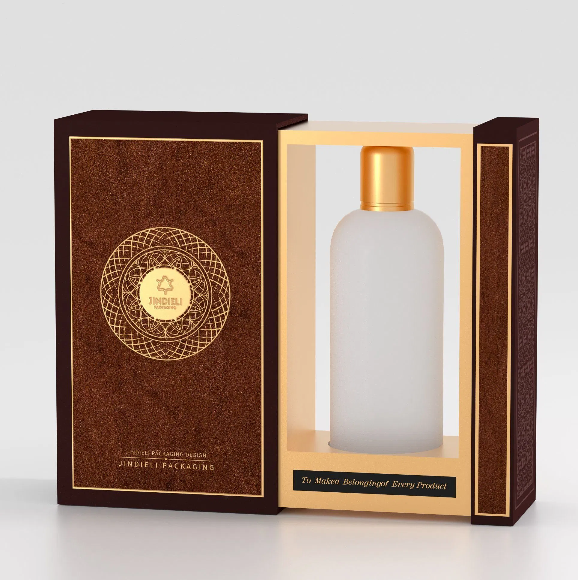 Luxurious Dark Brown Perfume Packaging Box with Gold Accents