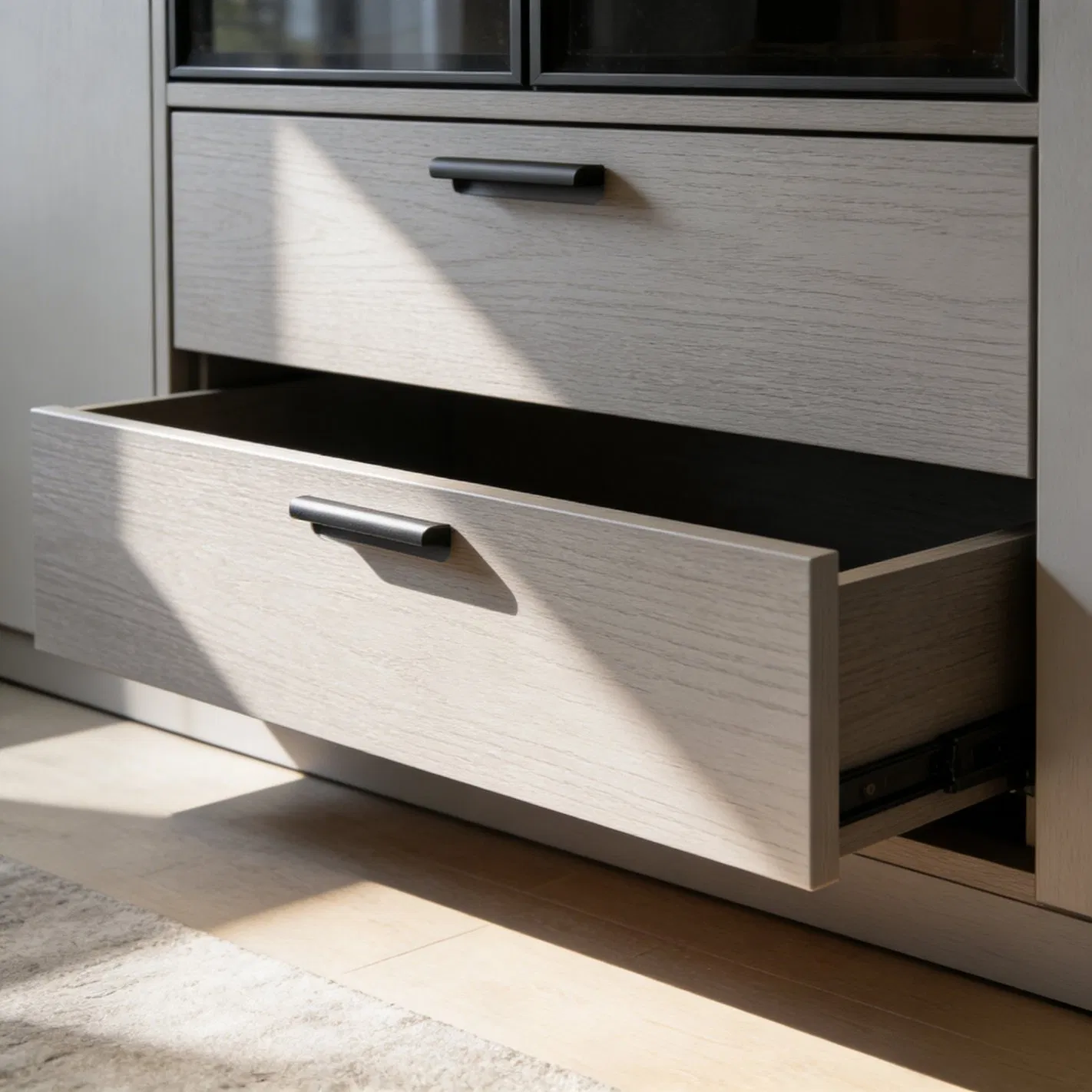 Modern Grey Wooden Home Furniture Mirrored Swing Door Armoire Bedroom Wardrobe