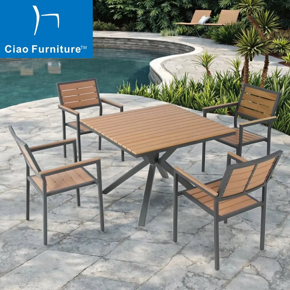 Foshan Garden Outdoor Restaurant Aluminum Patio Dining Set Table Chairs Furniture