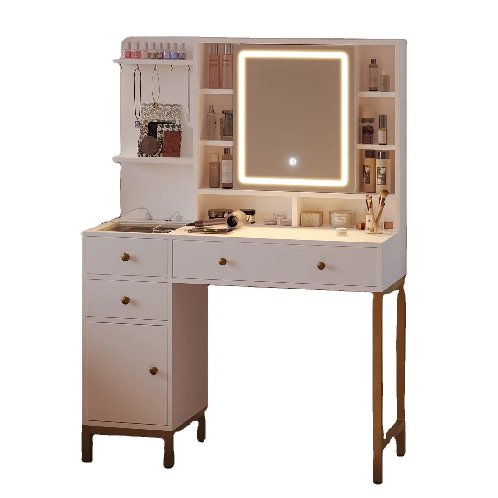 Bedroom Furniture Wood White Dressing Table Makeup Vanity Table with Mirror