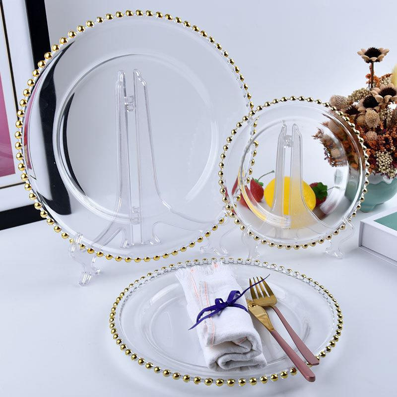 13inch Round Glass Charger Plates with Gold Accents for Wedding Party Home