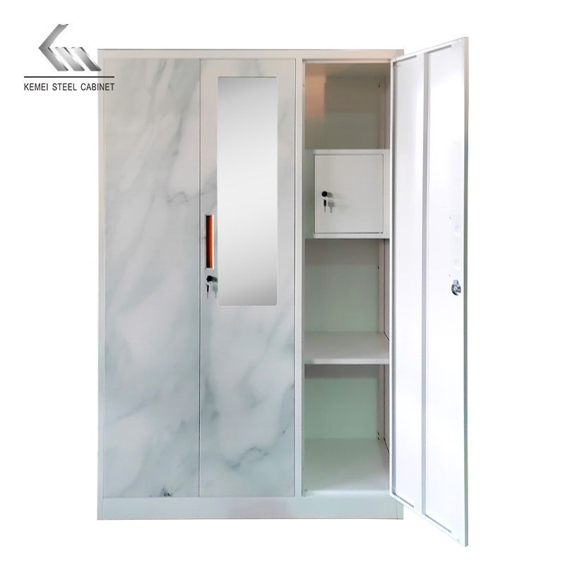Wholesale Home Closet Clothing Picture 3 Doors Metal Bedroom Furniture Steel Wardrobe