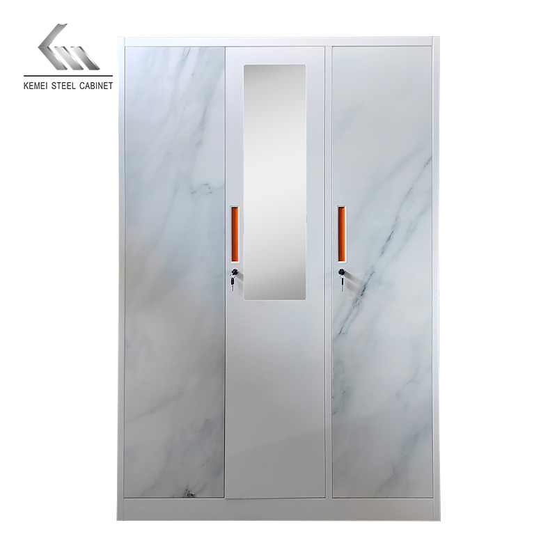 Wholesale Home Closet Clothing Picture 3 Doors Metal Bedroom Furniture Steel Wardrobe