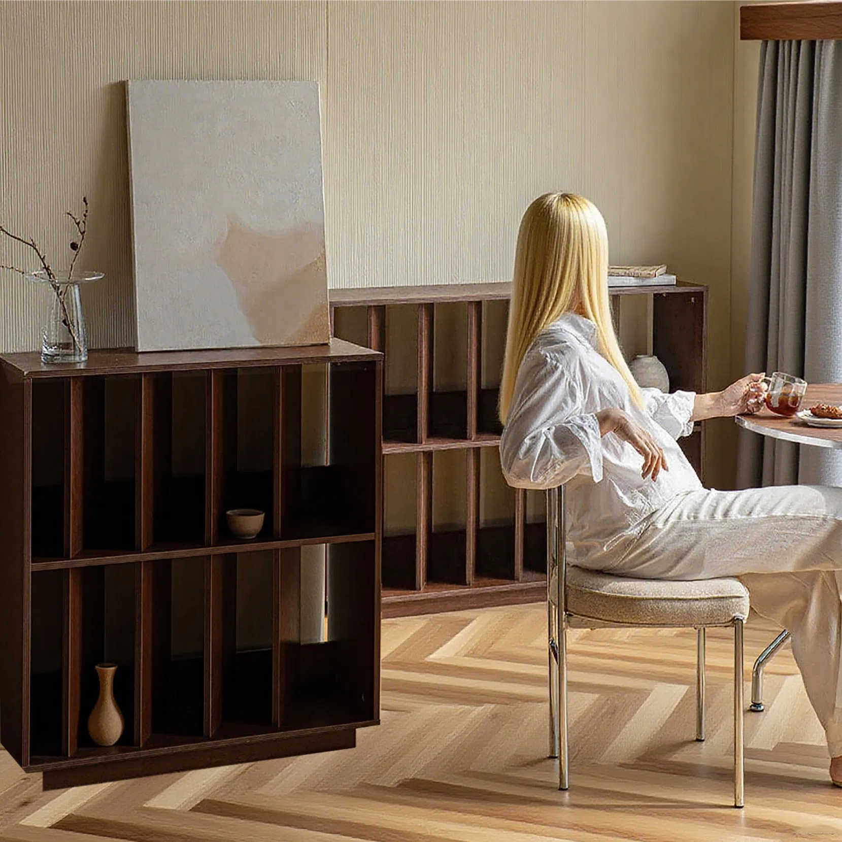Drawer Anti-Fall Organizer Shelves with Geometric Bookcase Bookshelf