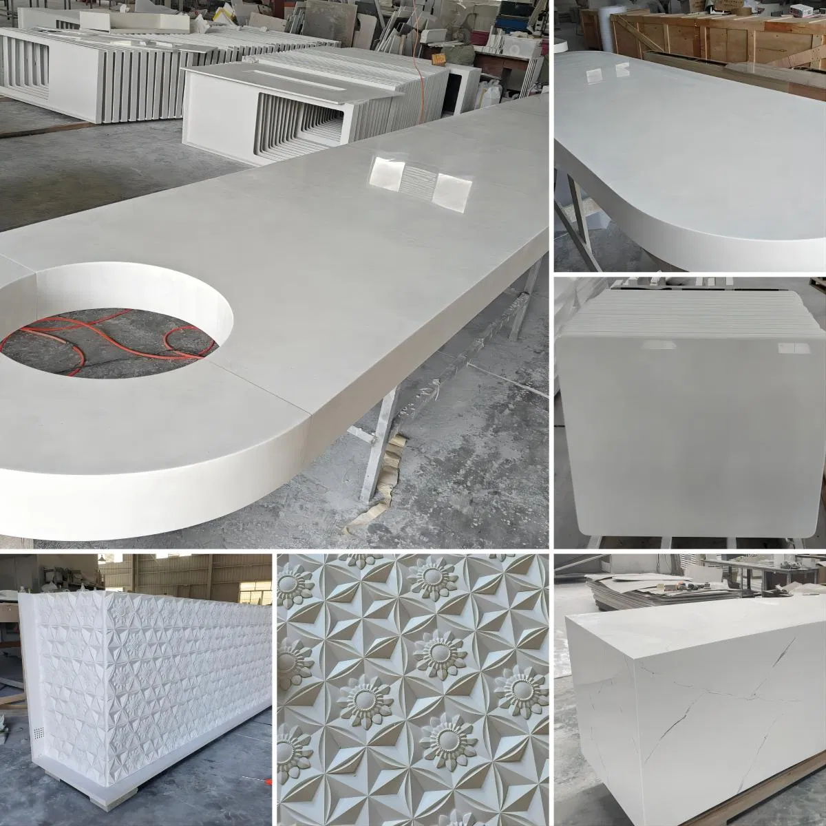 OEM Factory Customized Design Solid Surface Reception Desk Acrylic Corian Desk Artificial Stone Reception Desk Restaurant Furniture Desk Office Desk