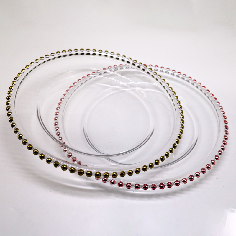 13inch Round Glass Charger Plates with Gold Accents for Wedding Party Home
