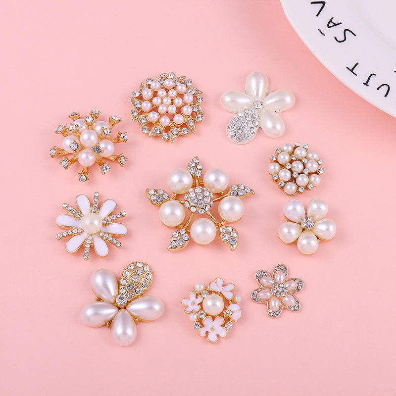 Wholesale Sparkling Floral Heart Metal Shoe Charms with Pearl Accents