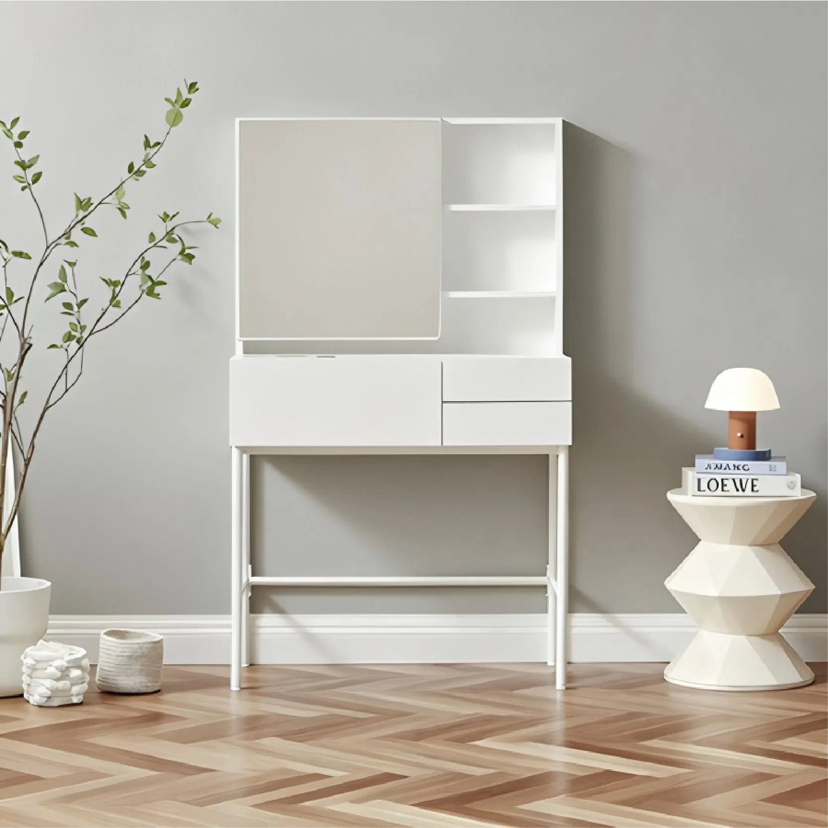 Nordic Style Storage Wooden Makeup Dressing Table Mirror Luxury Mirror Dressing Table