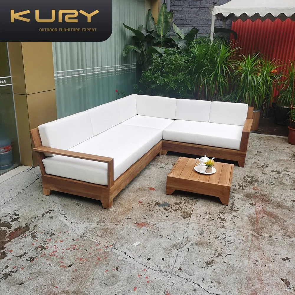 Wholesale Waterproof Furniture with Cushions Living Room Balcony Patio Hotel Teak Wood Garden Sectional Outdoor Sofa