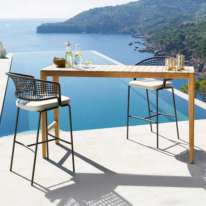 OEM Outdoor Leisure Scandinavian Modern Rattan Backrest Rope Bar Stool