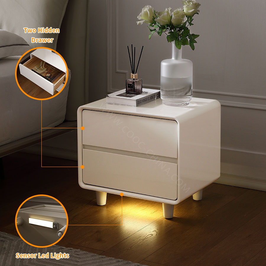 Bulk Discount White MDF Modern Intelligent Bedside Table Night Stand Smart LED Nightstand