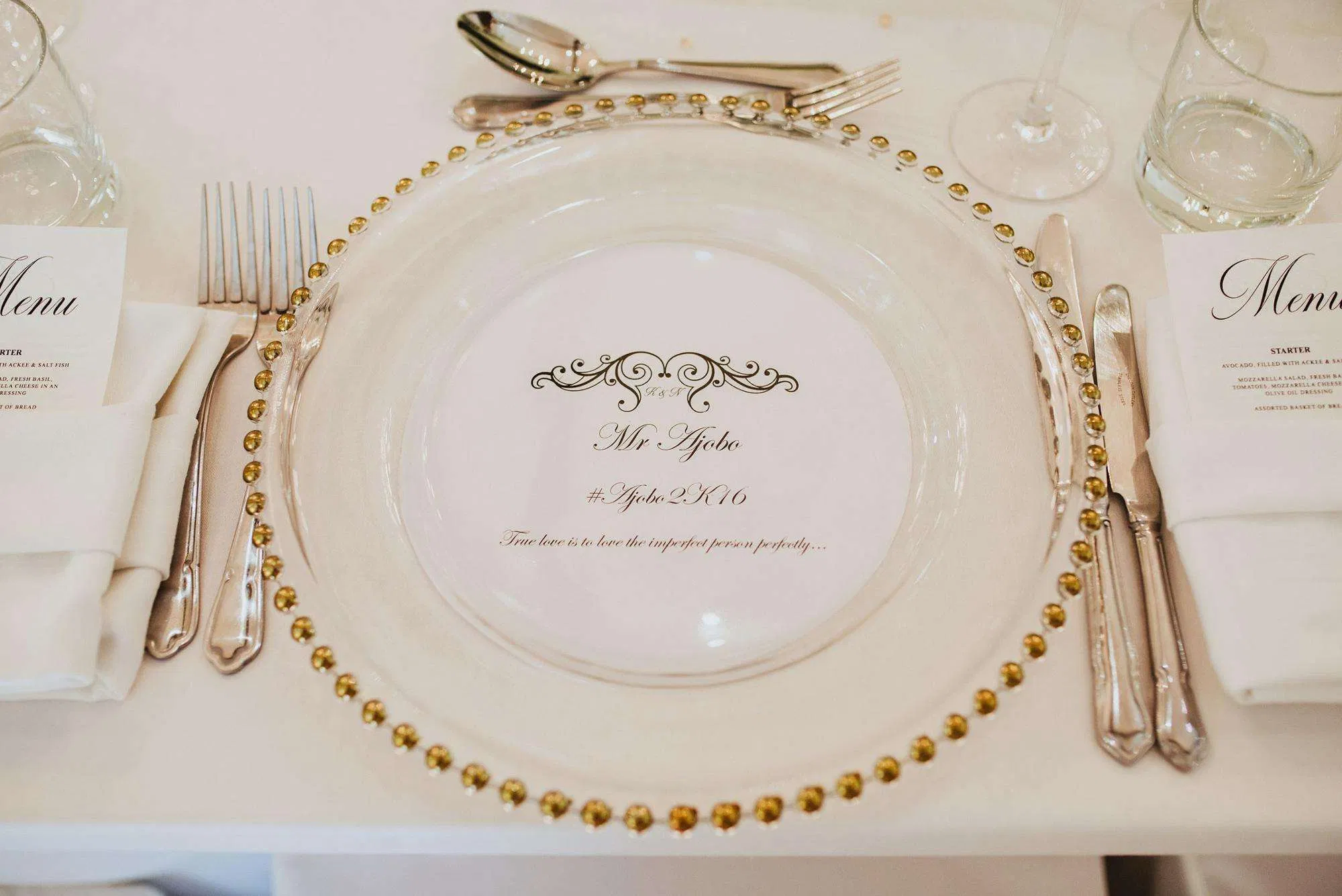 13-Inch Round Glass Charger Plates with Luxurious Gold Accents