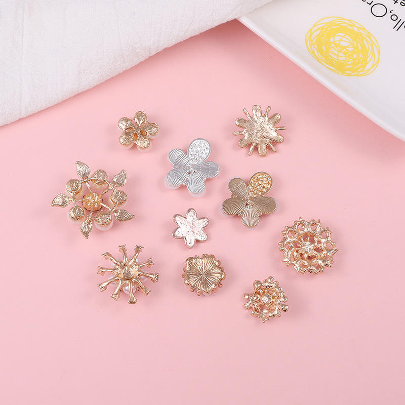 Wholesale Sparkling Floral Heart Metal Shoe Charms with Pearl Accents