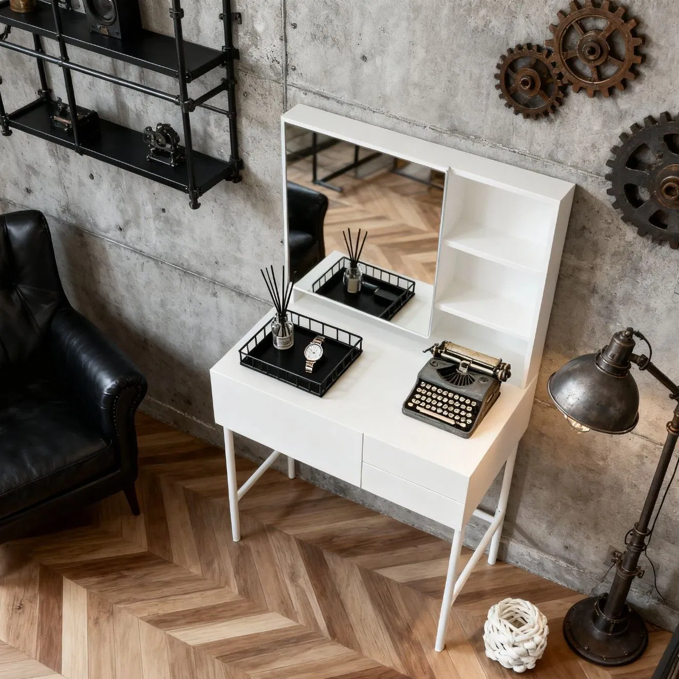 Nordic Style Storage Wooden Makeup Dressing Table Mirror Luxury Mirror Dressing Table