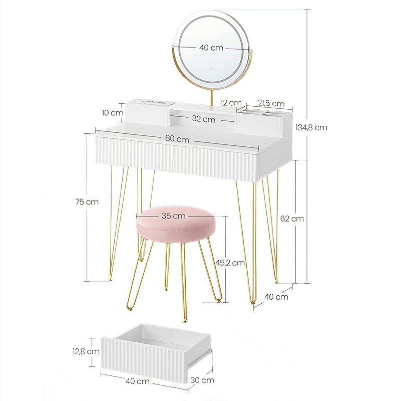 modern Vanity Desk Makeup Vanity Wide Vanity Table Dressing Table with Mirror and Lights for Bedroom