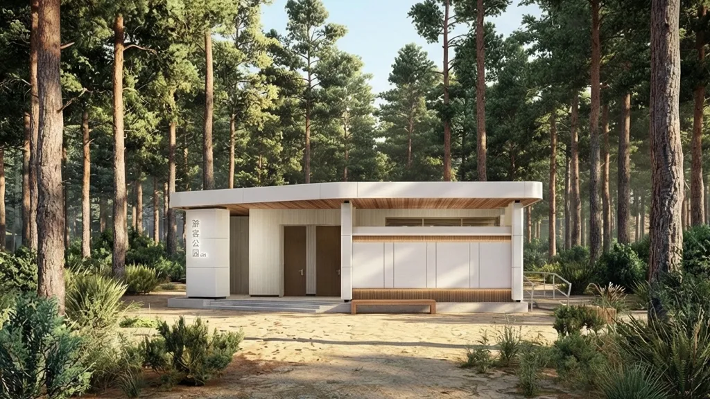 منزل صغير أخضر Modular باستخدام تقنية حاويات الصلب المتنقلة، قابل للطي ومسبق الصنع، مصمم للاستخدام الفعال كمرحاض عام