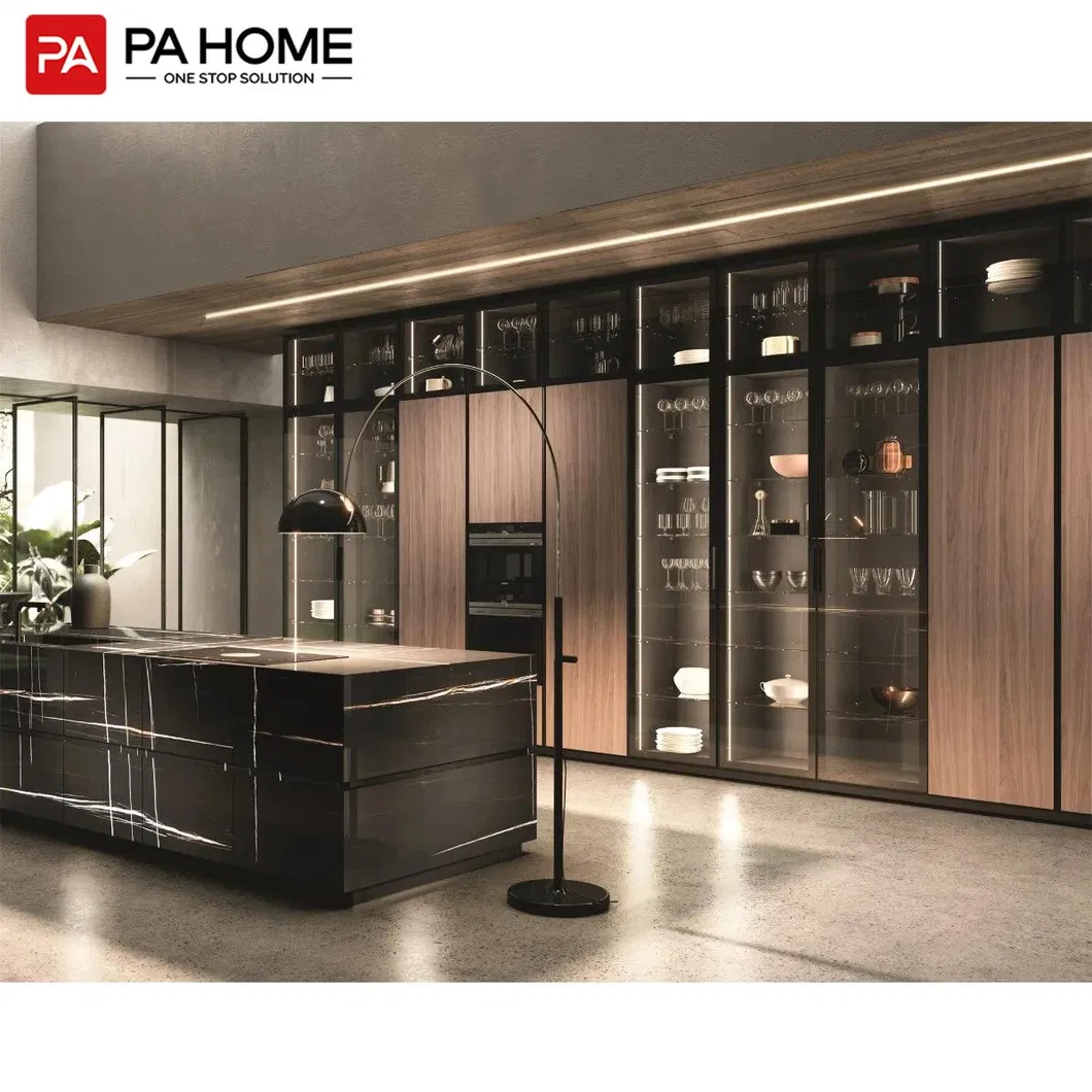 Muebles de cocina modulares de alta gama de madera europea, diseño de armarios de almacenamiento personalizados
