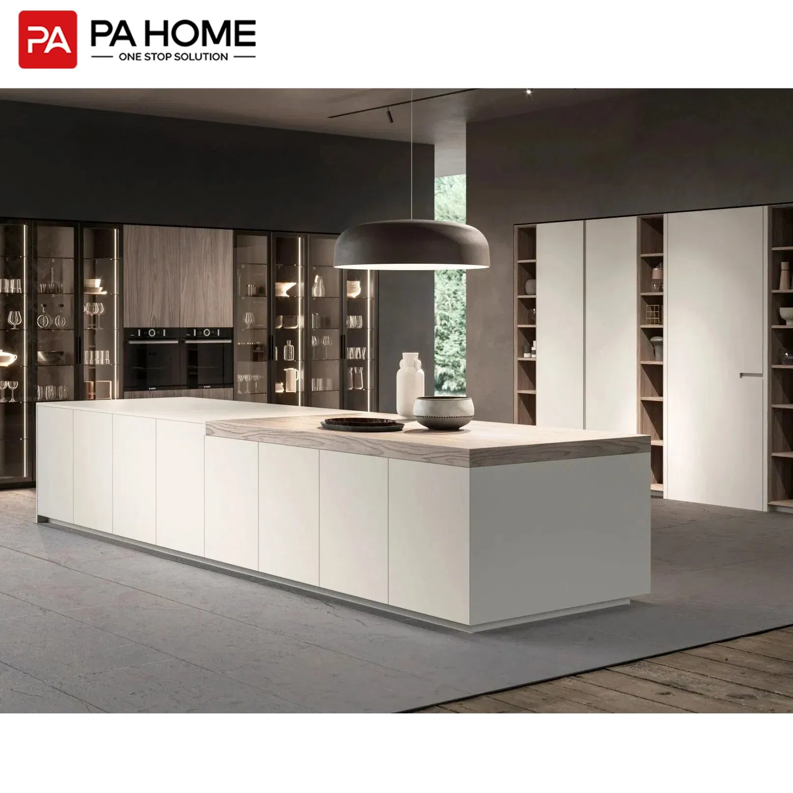 Muebles de cocina modulares de alta gama de madera europea, diseño de armarios de almacenamiento personalizados