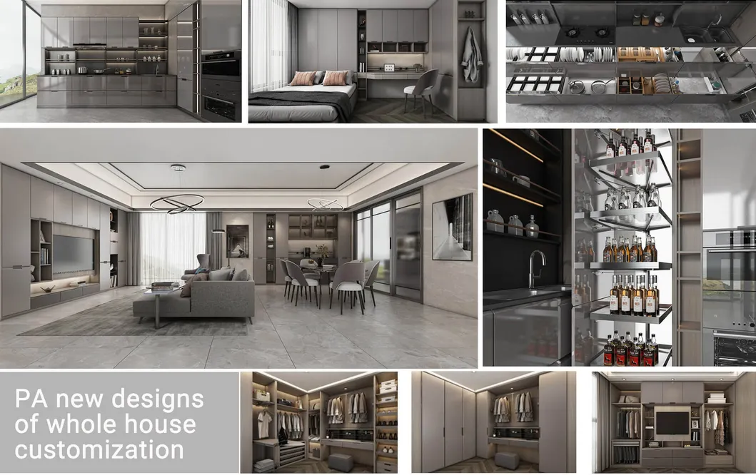 Muebles de cocina modulares de alta gama de madera europea, diseño de armarios de almacenamiento personalizados