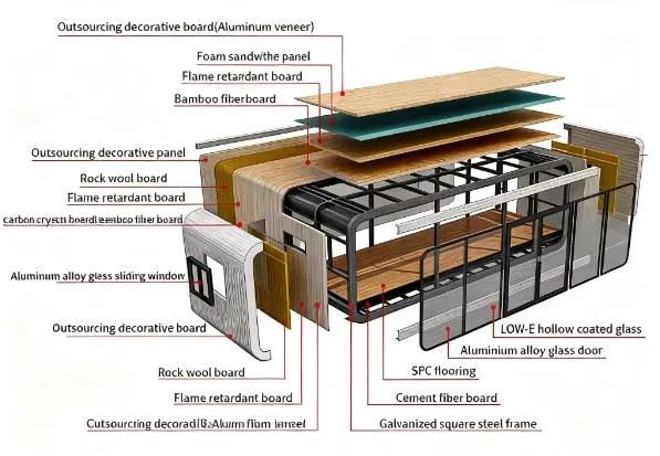 Cabaña de acero modular portátil de lujo moderno para villa