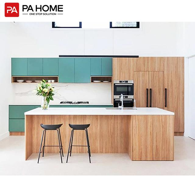 Muebles de cocina modulares de alta gama de madera europea, diseño de armarios de almacenamiento personalizados