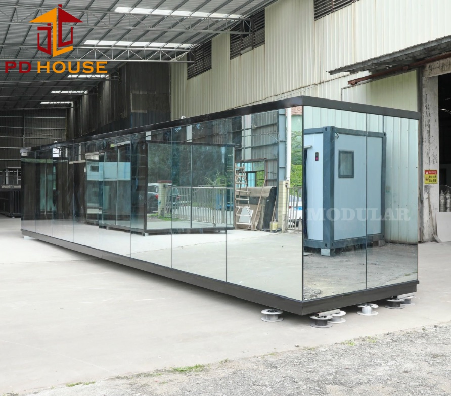 Casa Contenedor Prefabricada Aislada Modular Pequeña Casa Cabina de Vidrio Alojamiento Vacacional