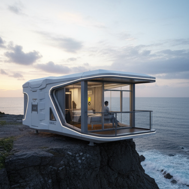 Casa cápsula modular segura y lujosa, precio de hotel móvil de lujo, casa pequeña tipo manzana, cabaña de estructura de acero prefabricada, casa prefabricada