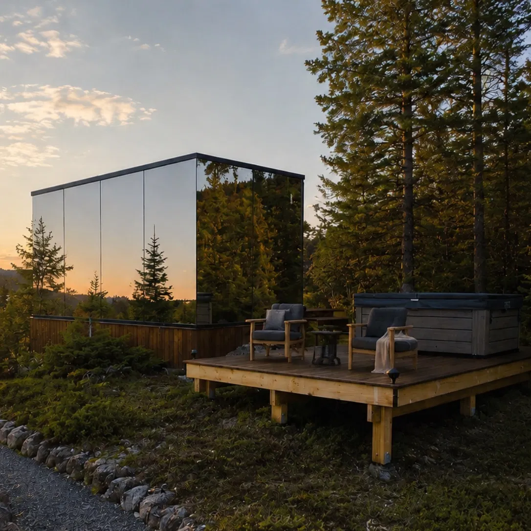 Casa Contenedor de Lujo Estilo Norteamericano Espejo Casa Pequeña Oficina en el Jardín