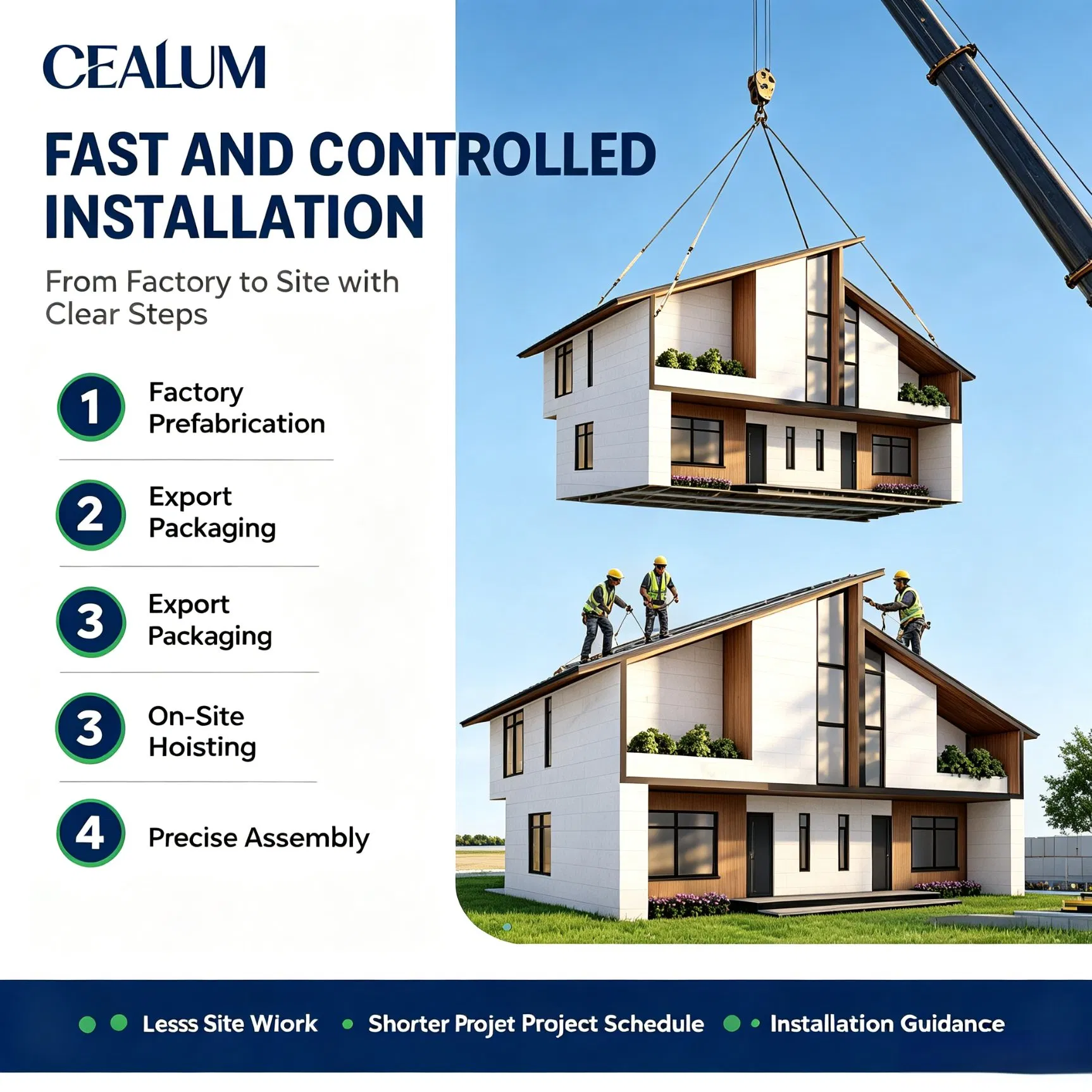 Villa Prefabricada de Estructura de Acero Ligero de Dos Pisos Cealum Custom, 259sq Amplia Casa Modular Prefabricada con Diseño Personalizado y Solución de Proyecto Llave en Mano