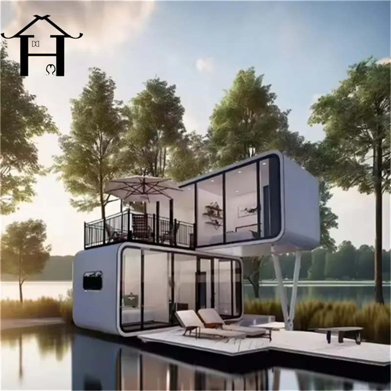 Casa de lujo 20FT Apple, hogar modular con revestimiento de madera para lugares de vacaciones boutique