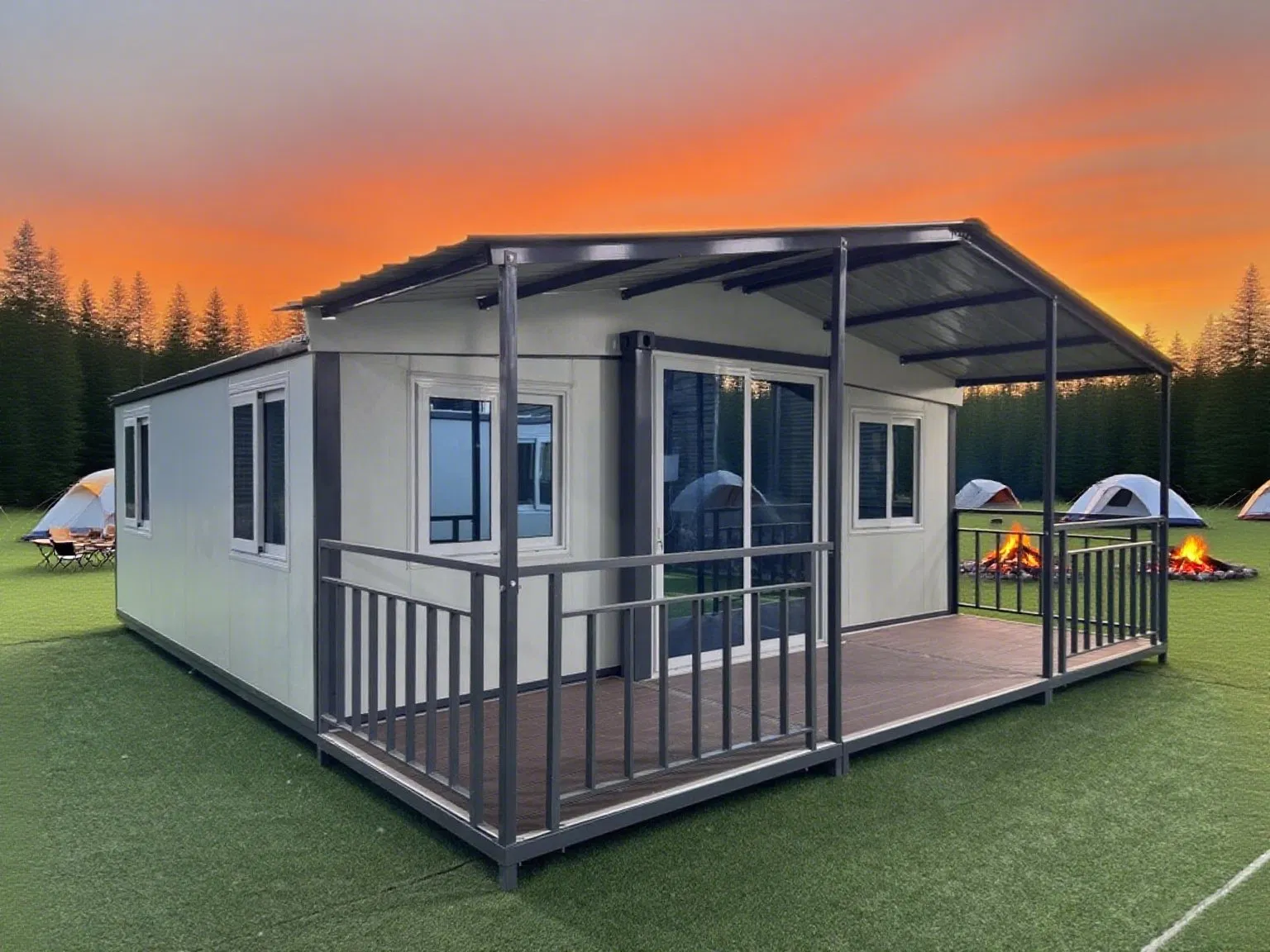 20FT Villa Prefabricada Expandible con Terraza Jardín Casa Móvil de Lujo para Vacaciones