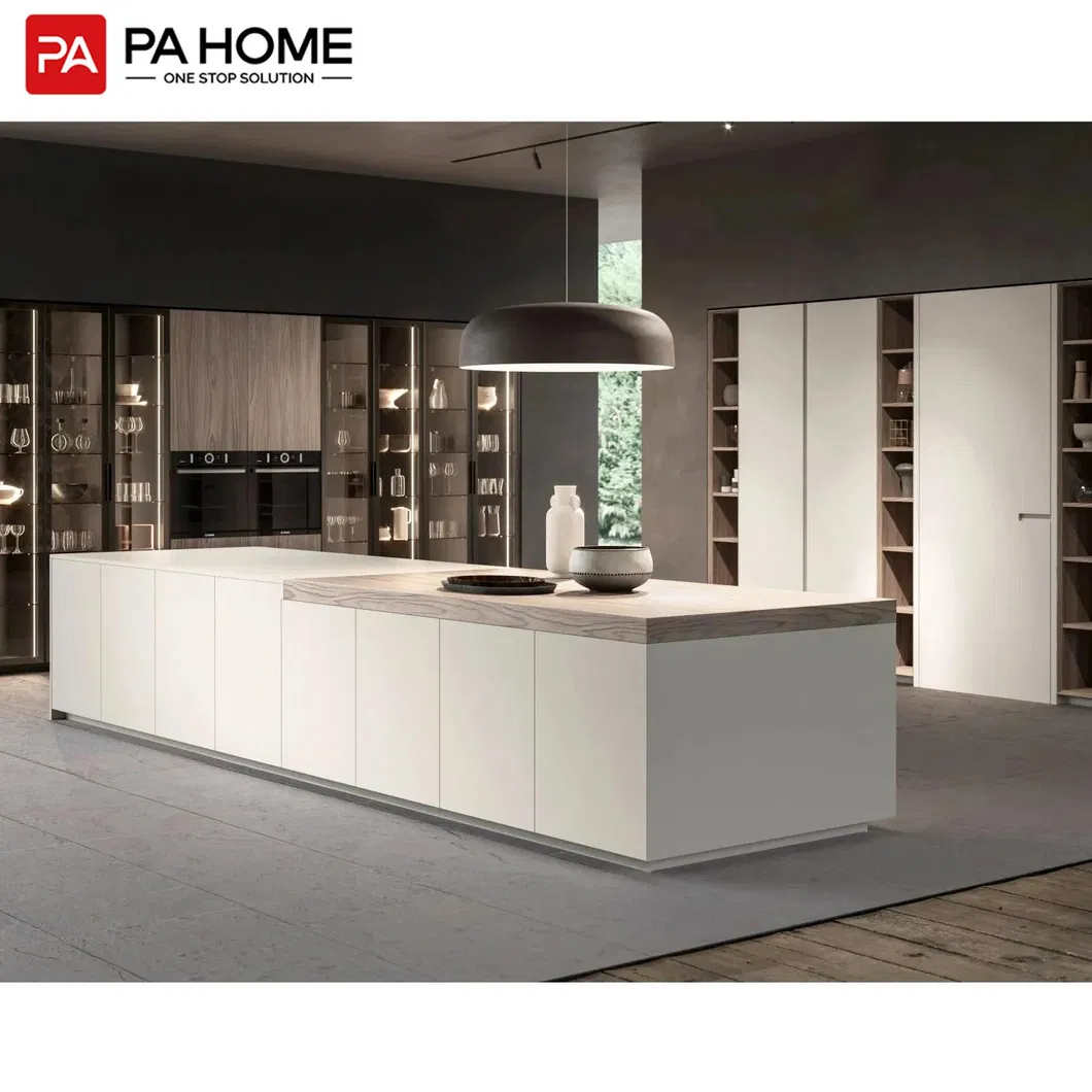 Muebles de cocina modulares de alta gama de madera europea, diseño de armarios de almacenamiento personalizados
