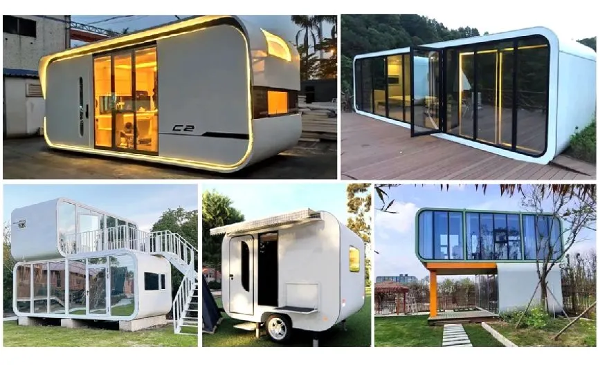 Diseño moderno personalizado de casas modulares de lujo prefabricadas, cabaña Apple