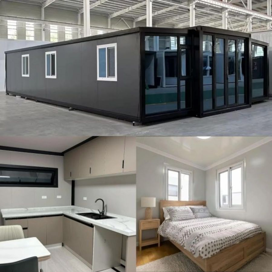 20FT 40FT Casa Modular Prefabricada Expandible Plegable de Lujo y Portátil con 2/3 Dormitorios, Sala de Estar y Baño